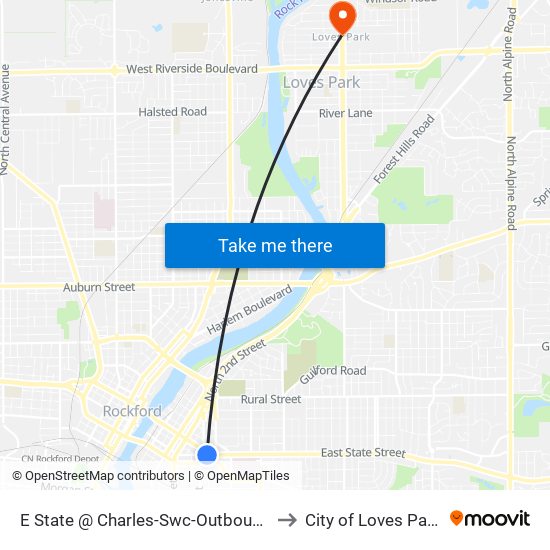 E State @ Charles-Swc-Outbound to City of Loves Park map