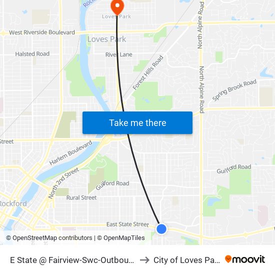 E State @ Fairview-Swc-Outbound to City of Loves Park map