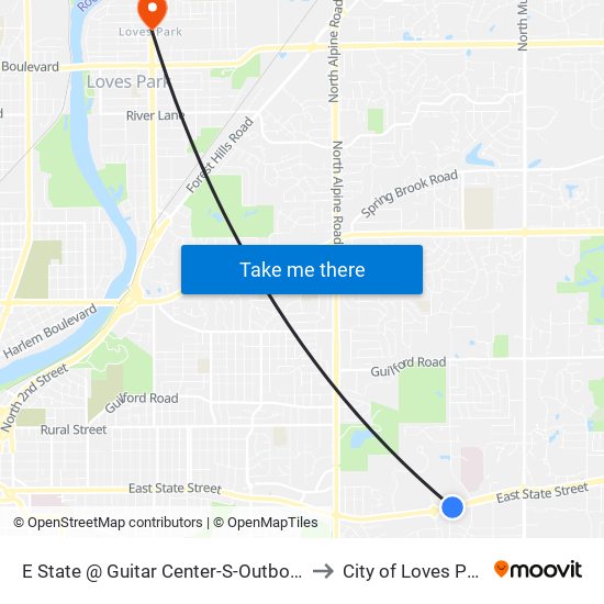 E State @ Guitar Center-S-Outbound to City of Loves Park map