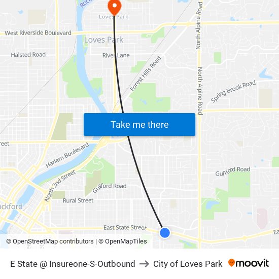 E State @ Insureone-S-Outbound to City of Loves Park map