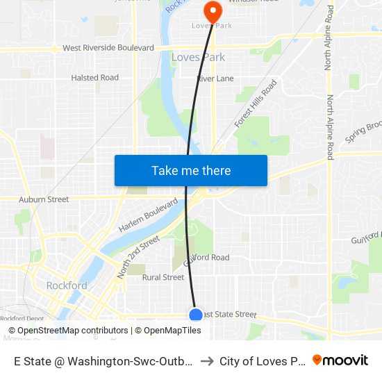 E State @ Washington-Swc-Outbound to City of Loves Park map