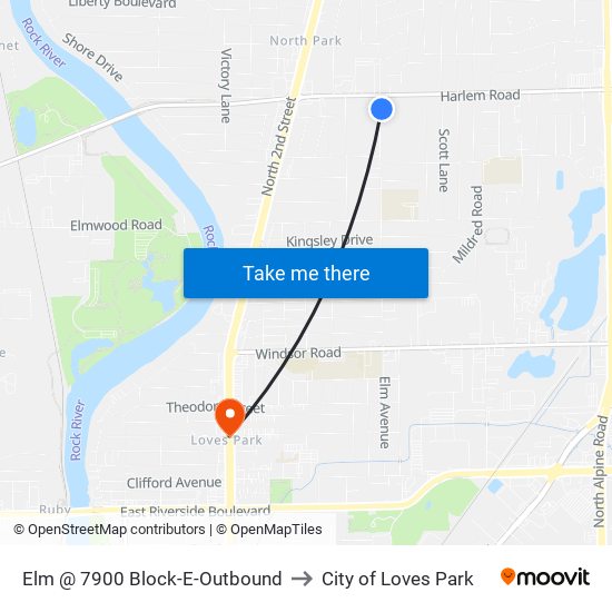 Elm @ 7900 Block-E-Outbound to City of Loves Park map