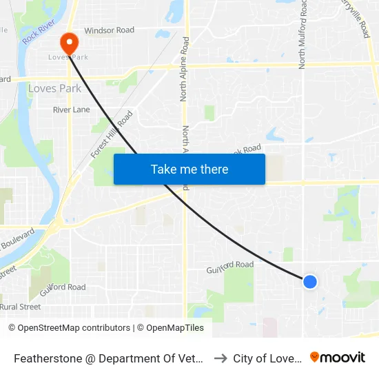 Featherstone @ Department Of Veteran Affairs-W to City of Loves Park map