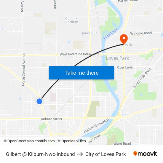 Gilbert @ Kilburn-Nwc-Inbound to City of Loves Park map