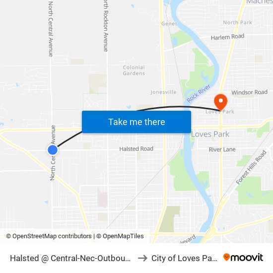 Halsted @ Central-Nec-Outbound to City of Loves Park map