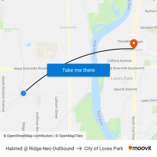 Halsted @ Ridge-Nec-Outbound to City of Loves Park map