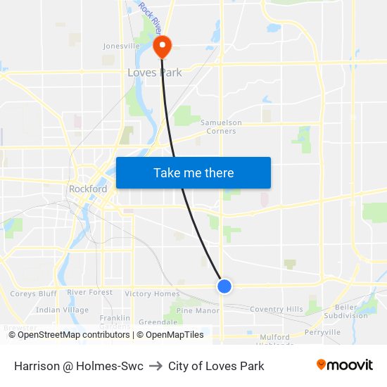 Harrison @ Holmes-Swc to City of Loves Park map