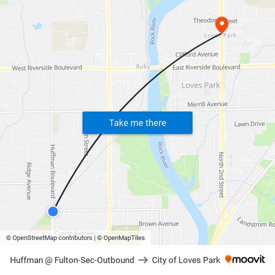 Huffman @ Fulton-Sec-Outbound to City of Loves Park map