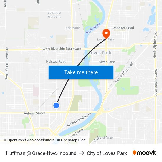 Huffman @ Grace-Nwc-Inbound to City of Loves Park map