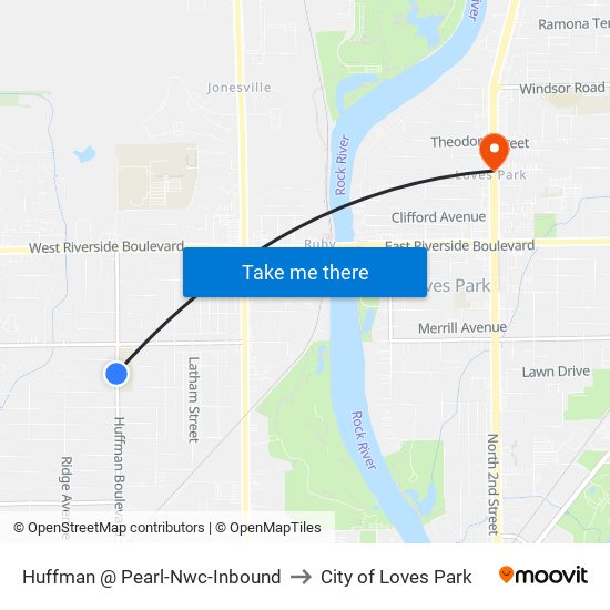 Huffman @ Pearl-Nwc-Inbound to City of Loves Park map