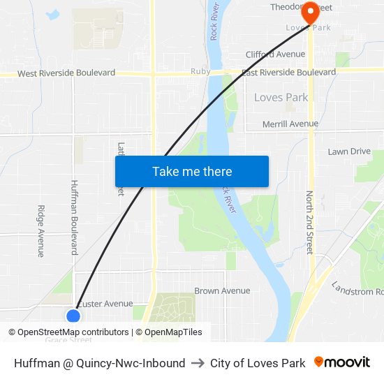 Huffman @ Quincy-Nwc-Inbound to City of Loves Park map