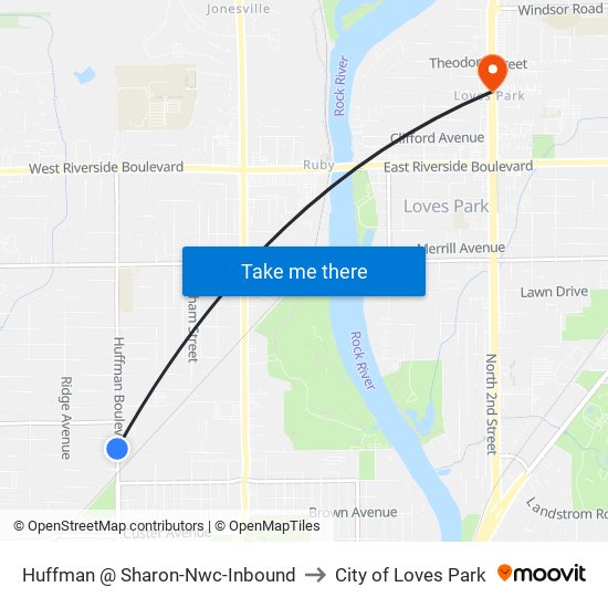 Huffman @ Sharon-Nwc-Inbound to City of Loves Park map