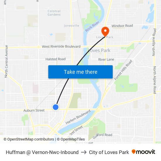 Huffman @ Vernon-Nwc-Inbound to City of Loves Park map