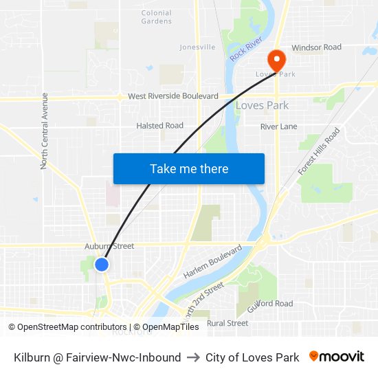Kilburn @ Fairview-Nwc-Inbound to City of Loves Park map