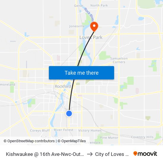 Kishwaukee @ 16th Ave-Nwc-Outbound to City of Loves Park map