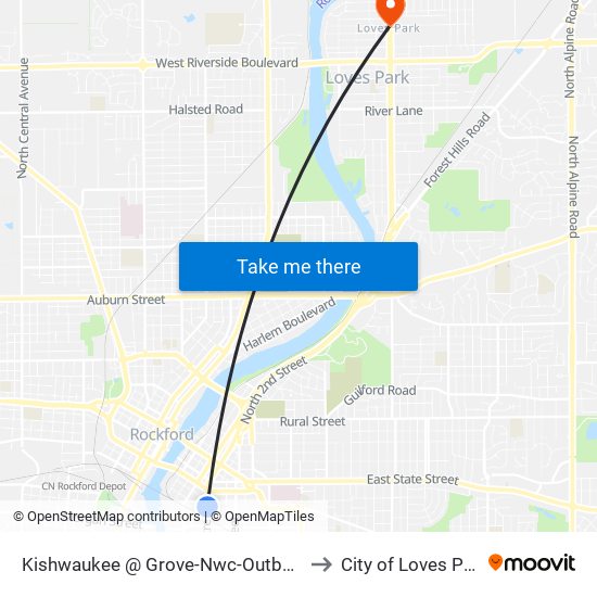 Kishwaukee @ Grove-Nwc-Outbound to City of Loves Park map