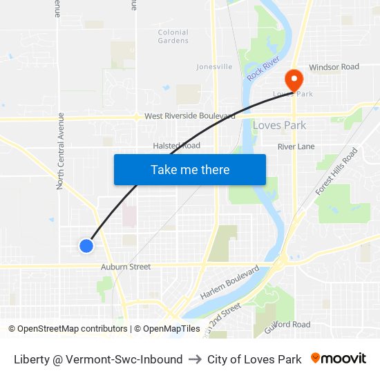 Liberty @ Vermont-Swc-Inbound to City of Loves Park map