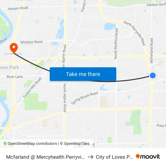 Mcfarland @ Mercyhealth Perryville-W to City of Loves Park map