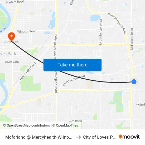 Mcfarland @ Mercyhealth-W-Inbound to City of Loves Park map