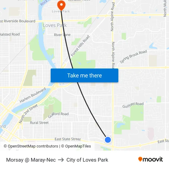 Morsay @ Maray-Nec to City of Loves Park map