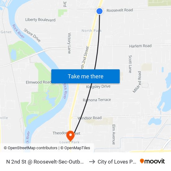 N 2nd St @ Roosevelt-Sec-Outbound to City of Loves Park map