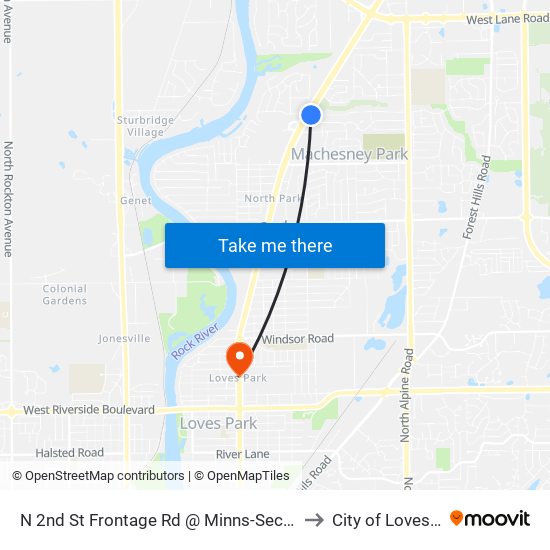 N 2nd St Frontage Rd @ Minns-Sec-Outbound to City of Loves Park map