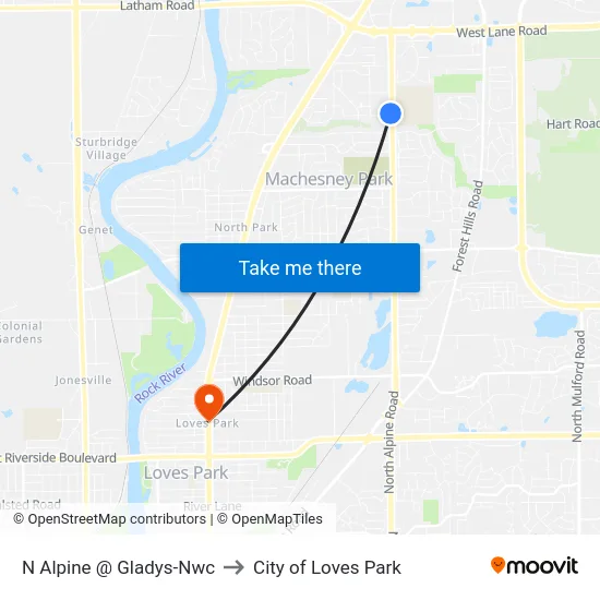 N Alpine @ Gladys-Nwc to City of Loves Park map
