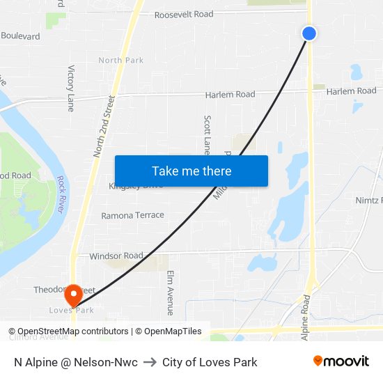 N Alpine @ Nelson-Nwc to City of Loves Park map