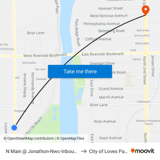 N Main @ Jonathon-Nwc-Inbound to City of Loves Park map