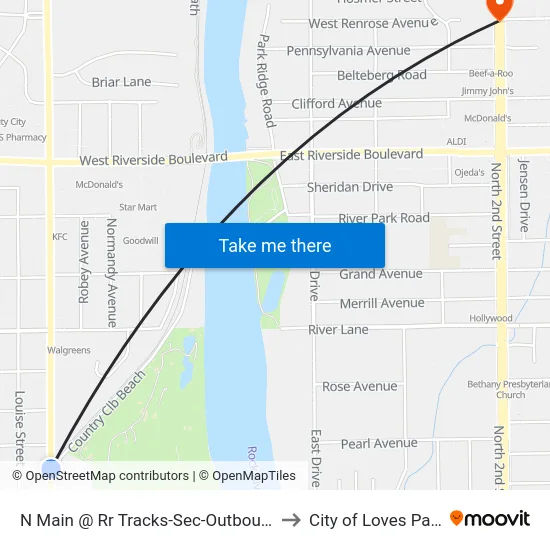 N Main @ Rr Tracks-Sec-Outbound to City of Loves Park map