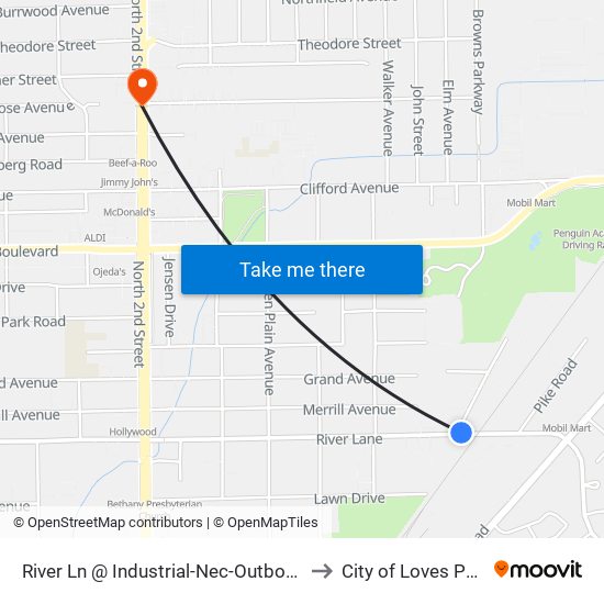 River Ln @ Industrial-Nec-Outbound to City of Loves Park map