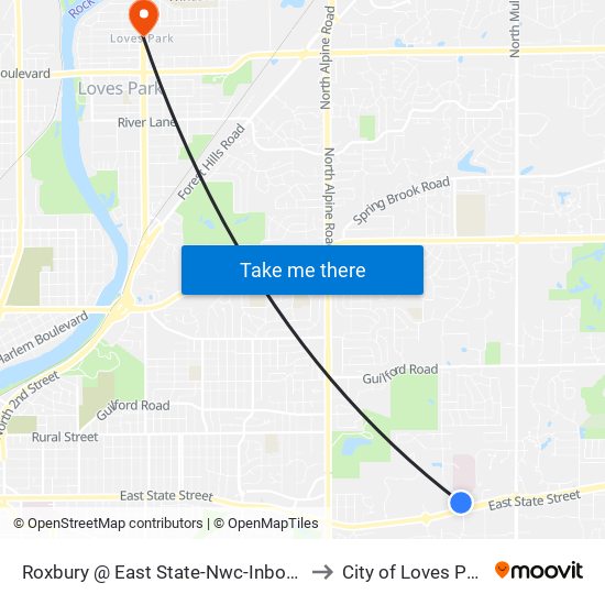 Roxbury @ East State-Nwc-Inbound to City of Loves Park map