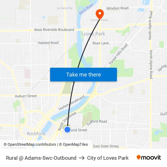 Rural @ Adams-Swc-Outbound to City of Loves Park map