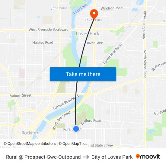 Rural @ Prospect-Swc-Outbound to City of Loves Park map