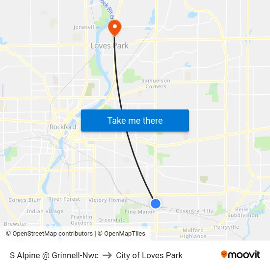 S Alpine @ Grinnell-Nwc to City of Loves Park map