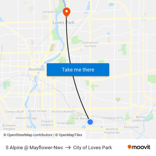 S Alpine @ Mayflower-Nwc to City of Loves Park map