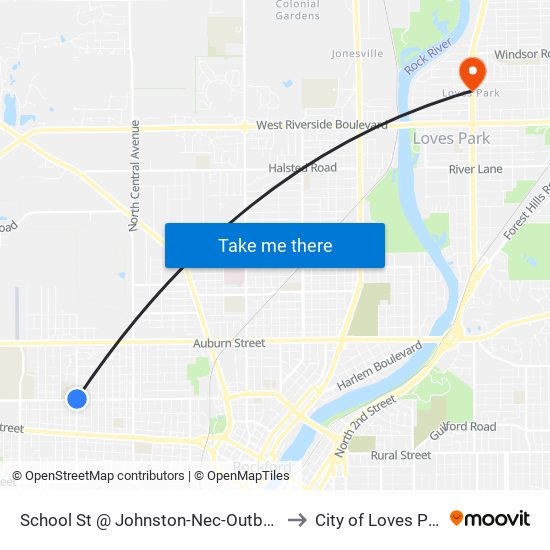 School St @ Johnston-Nec-Outbound to City of Loves Park map