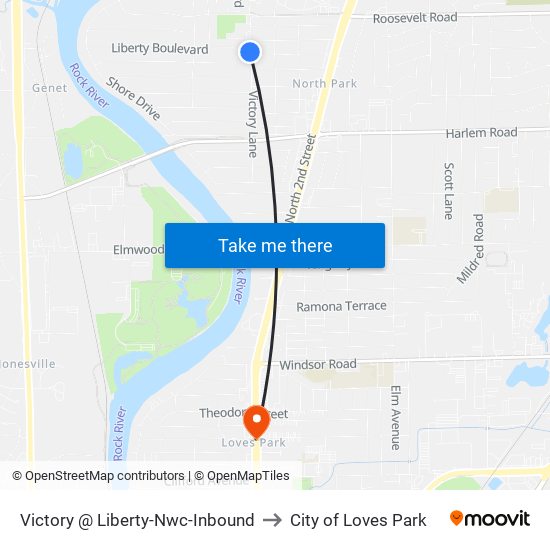 Victory @ Liberty-Nwc-Inbound to City of Loves Park map