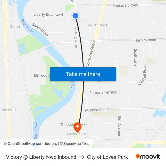 Victory @ Liberty-Nwc-Inbound to City of Loves Park map