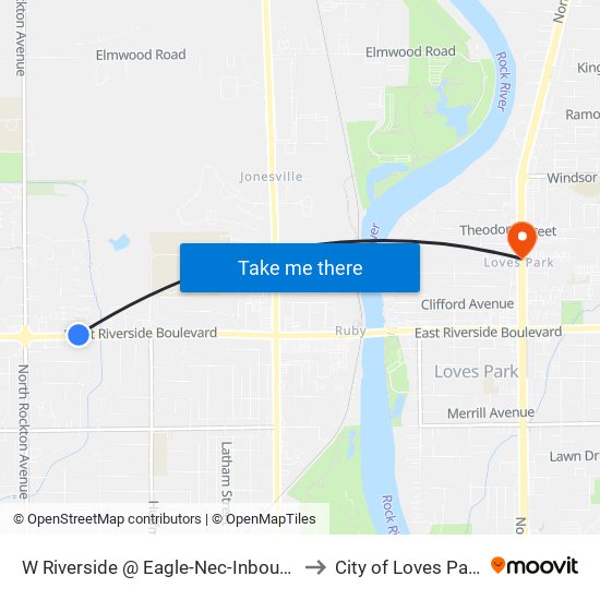 W Riverside @ Eagle-Nec-Inbound to City of Loves Park map