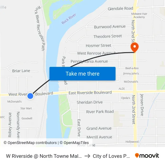 W Riverside @ North Towne Mall-S to City of Loves Park map