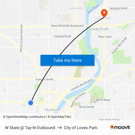 W State @ Tay-N-Outbound to City of Loves Park map