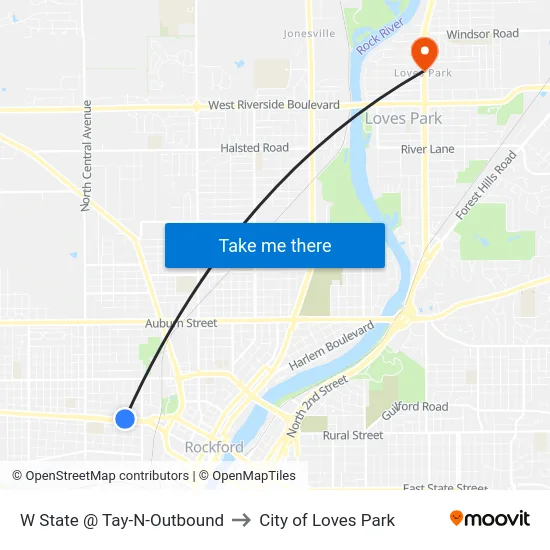 W State @ Tay-N-Outbound to City of Loves Park map