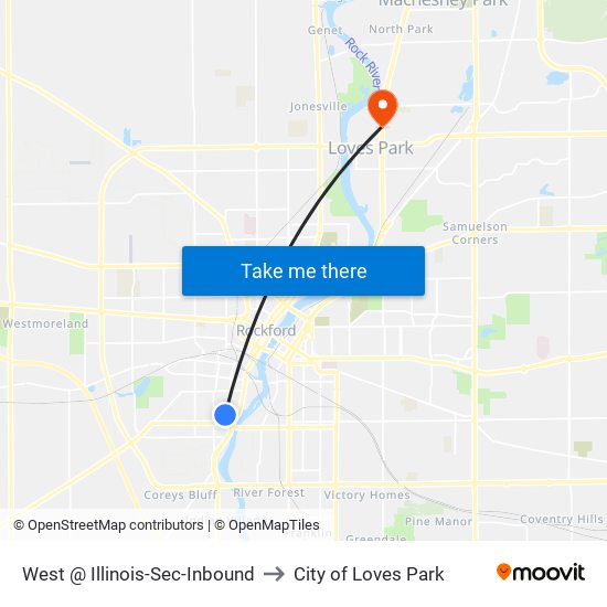 West @ Illinois-Sec-Inbound to City of Loves Park map