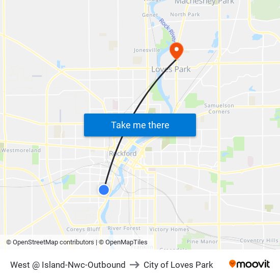 West @ Island-Nwc-Outbound to City of Loves Park map