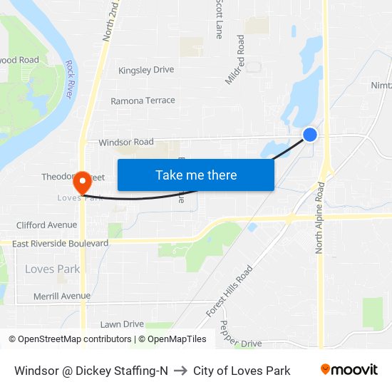Windsor @ Dickey Staffing-N to City of Loves Park map