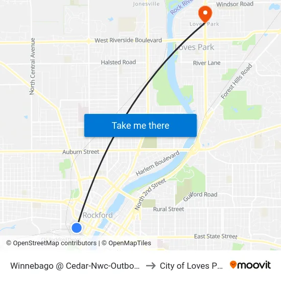 Winnebago @ Cedar-Nwc-Outbound to City of Loves Park map