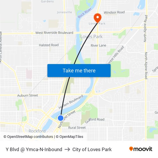 Y Blvd @ Ymca-N-Inbound to City of Loves Park map