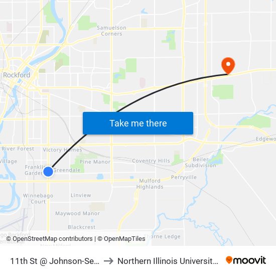 11th St @ Johnson-Sec-Inbound to Northern Illinois University - Rockford map