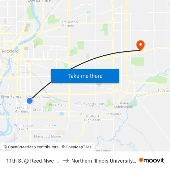 11th St @ Reed-Nwc-Outbound to Northern Illinois University - Rockford map